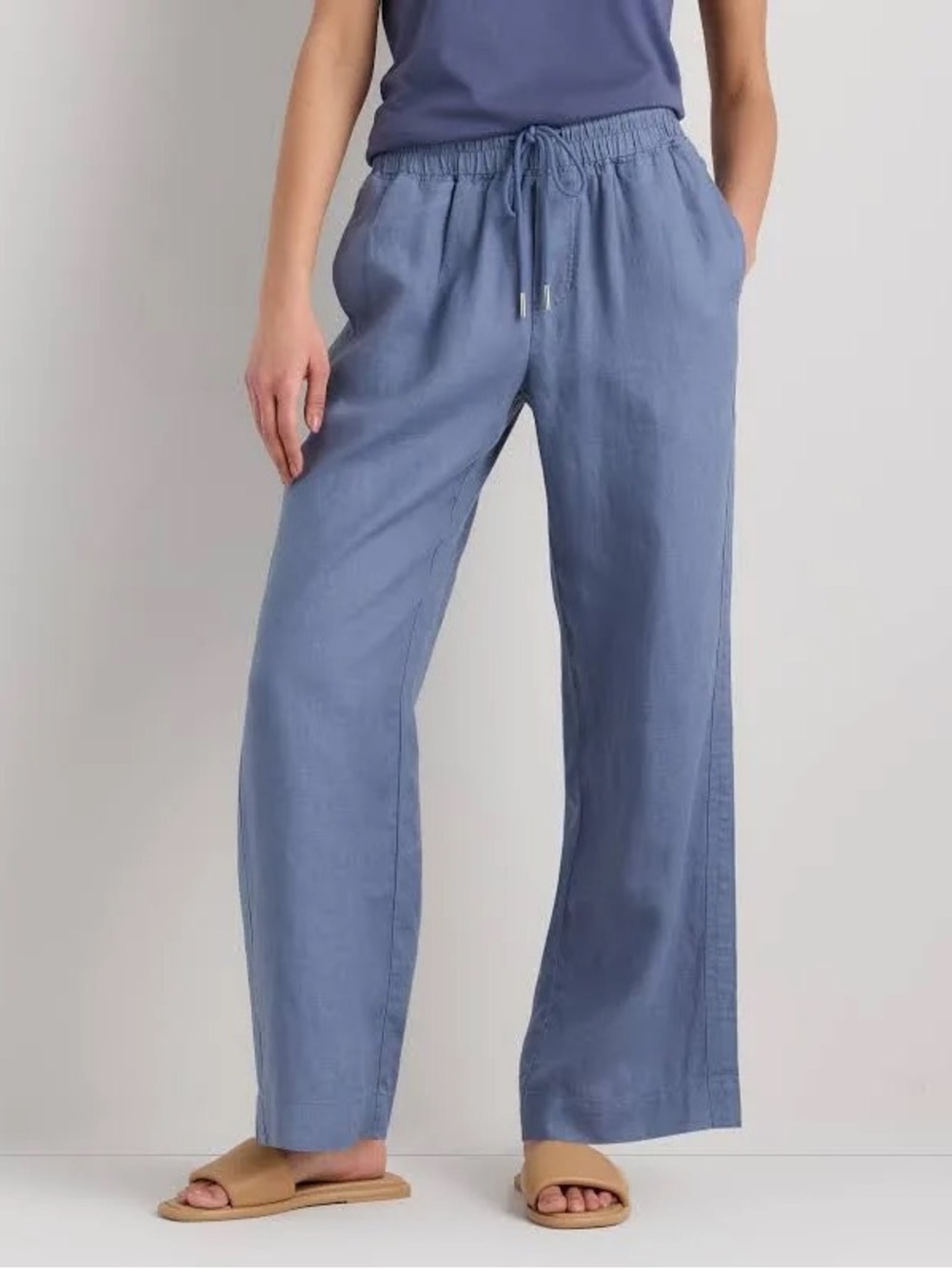Quince L 100% European Linen Drawstring Wide-Leg Pants Cozy Casual Comfort Fall